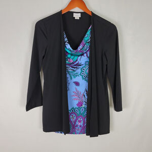 Jaclyn Smith Shirt Womens Small Top Layered Paisley Long Sleeve‎ Cowl Neck